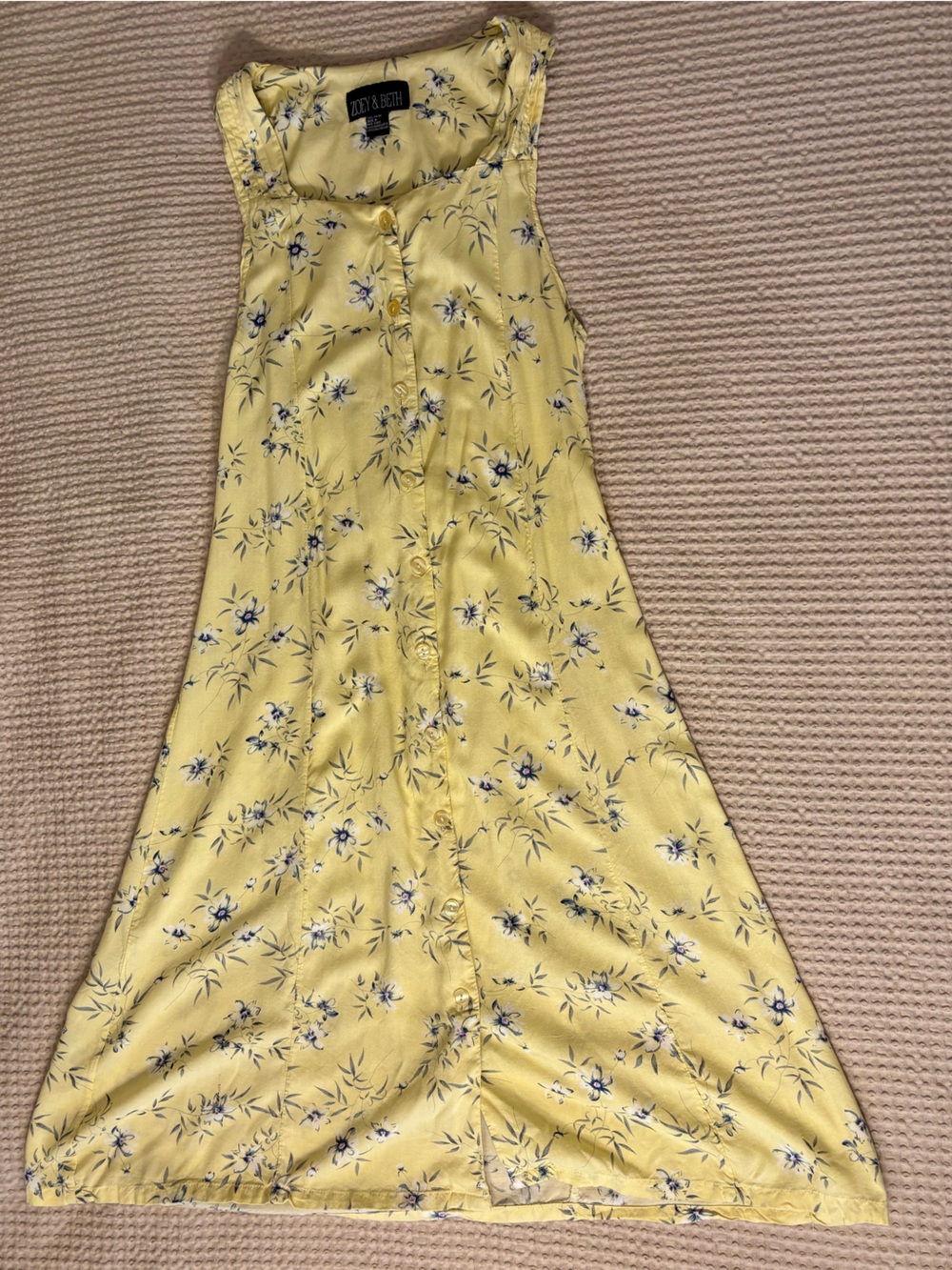 Yellow Floral Midi Dress with Button-Front Detail